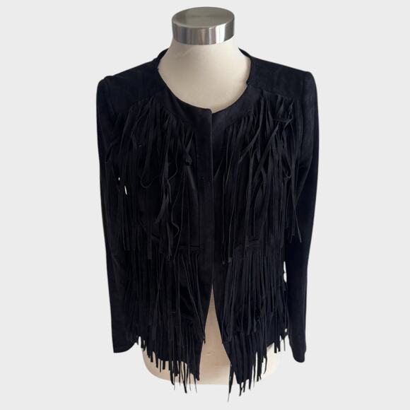 Kensie Small Black Suede Fringe Jacket Polyester - Picture 3 of 10